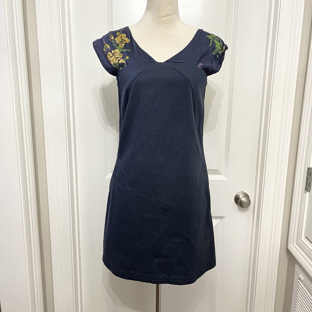 Emily And Fin‎ Navy Lined Dress- Floral Sleeve Design- Womens M